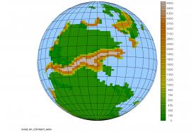Topographie des continents à 310 millions d’années, en mètre au-dessus de la mer, telle qu’utilisée dans le modèle GEOCLIM